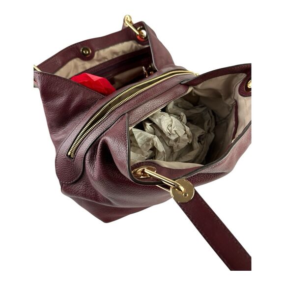 Michael Kors Raven Large Pebble Leather Shoulder Handbag Tote Purse Maroon EUC - Picture 13 of 15